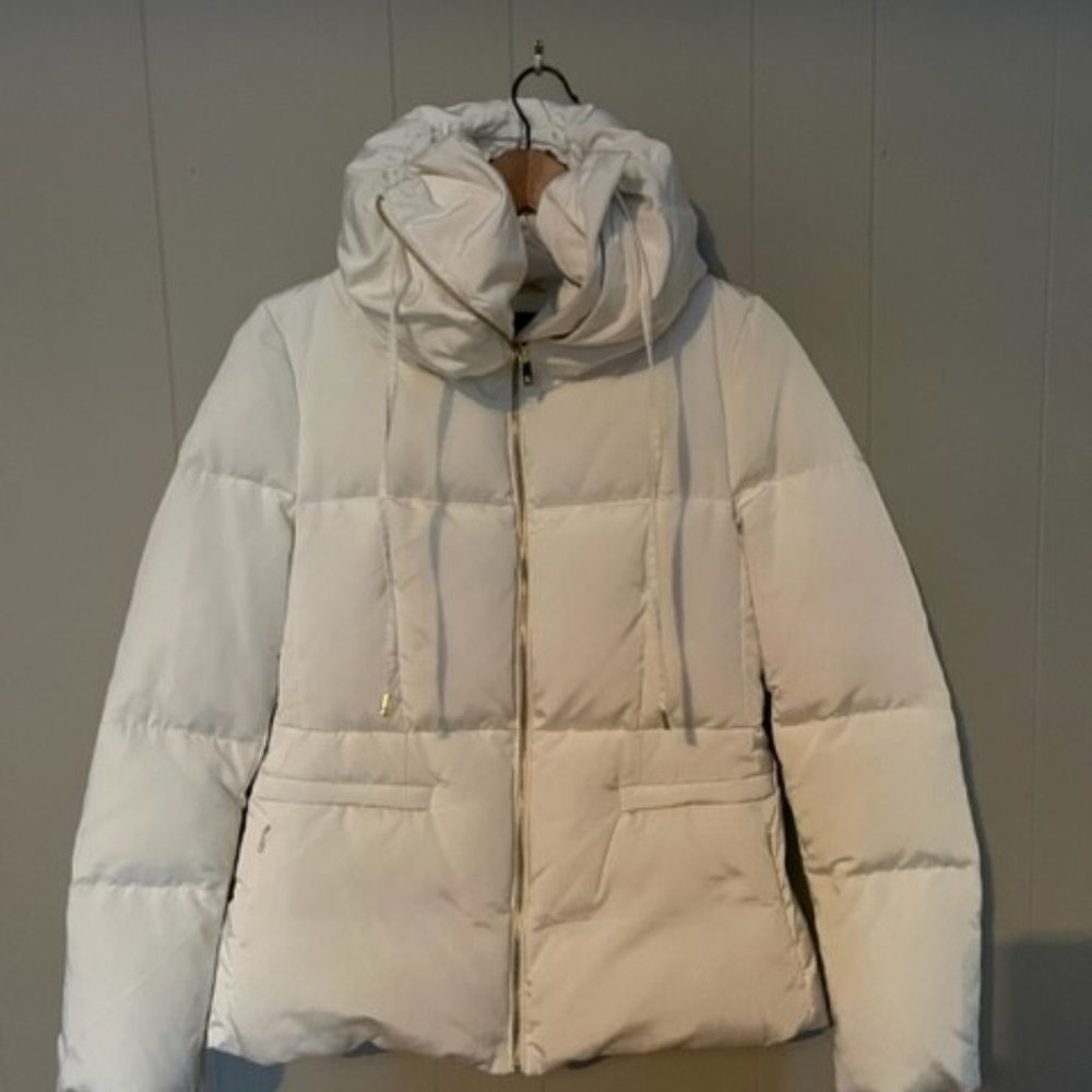 Zara Woman Ivory High Neck Down Winter Puffer Jacket size L